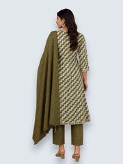Jiarah Striped Print Rayon Kurta Set with Dupatta