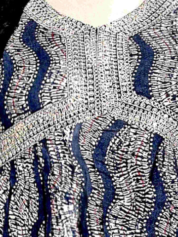Jiarah Leheriya Foil Printed Sequins Work Paneled Kurta Pant Set With Dupatta Blue
