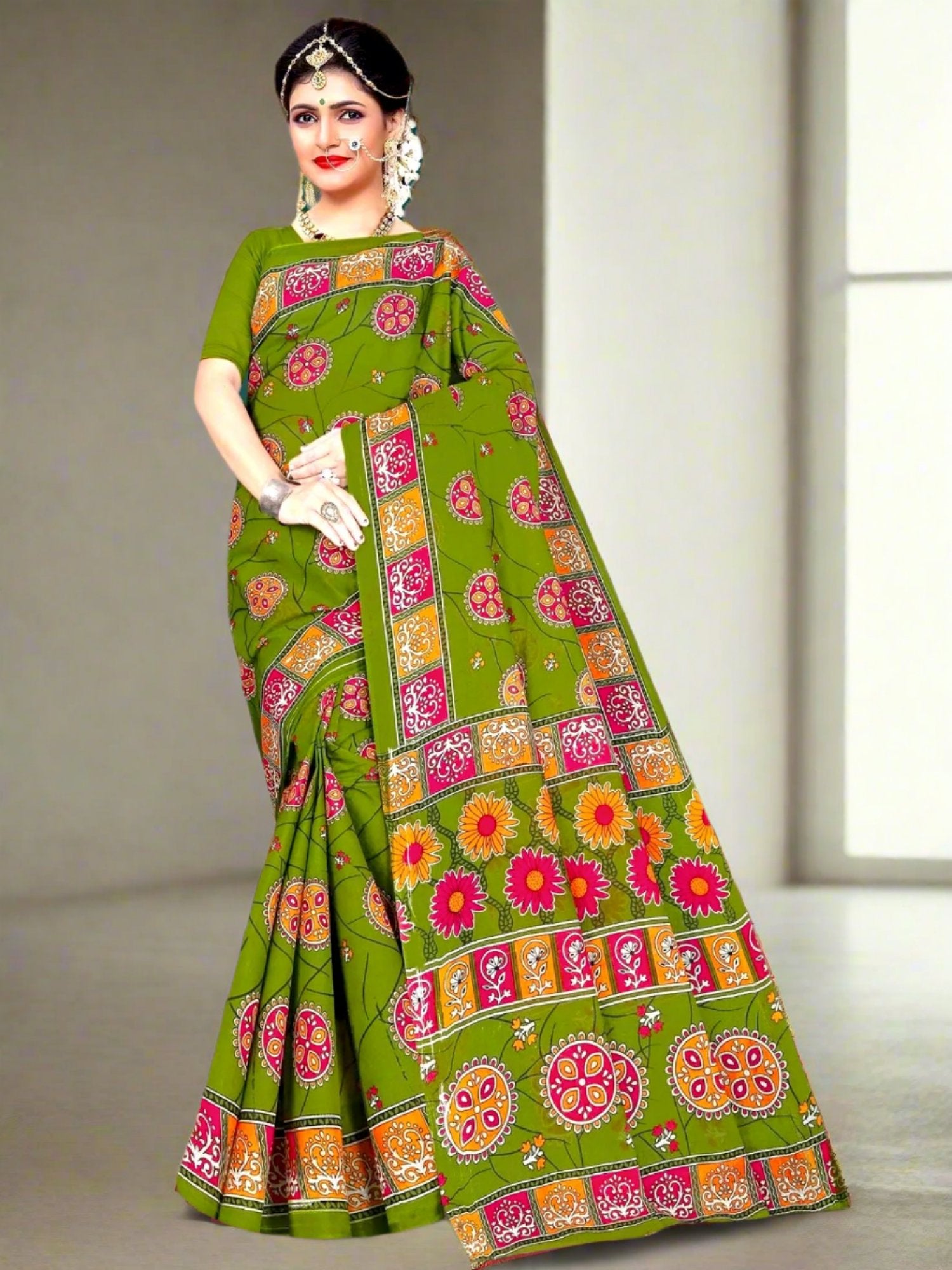 Jiarah Floral Printed Pure Cotton Saree