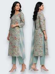 Jiarah Handwork Muslin Cotton Kurta Pant Set with Dupatta