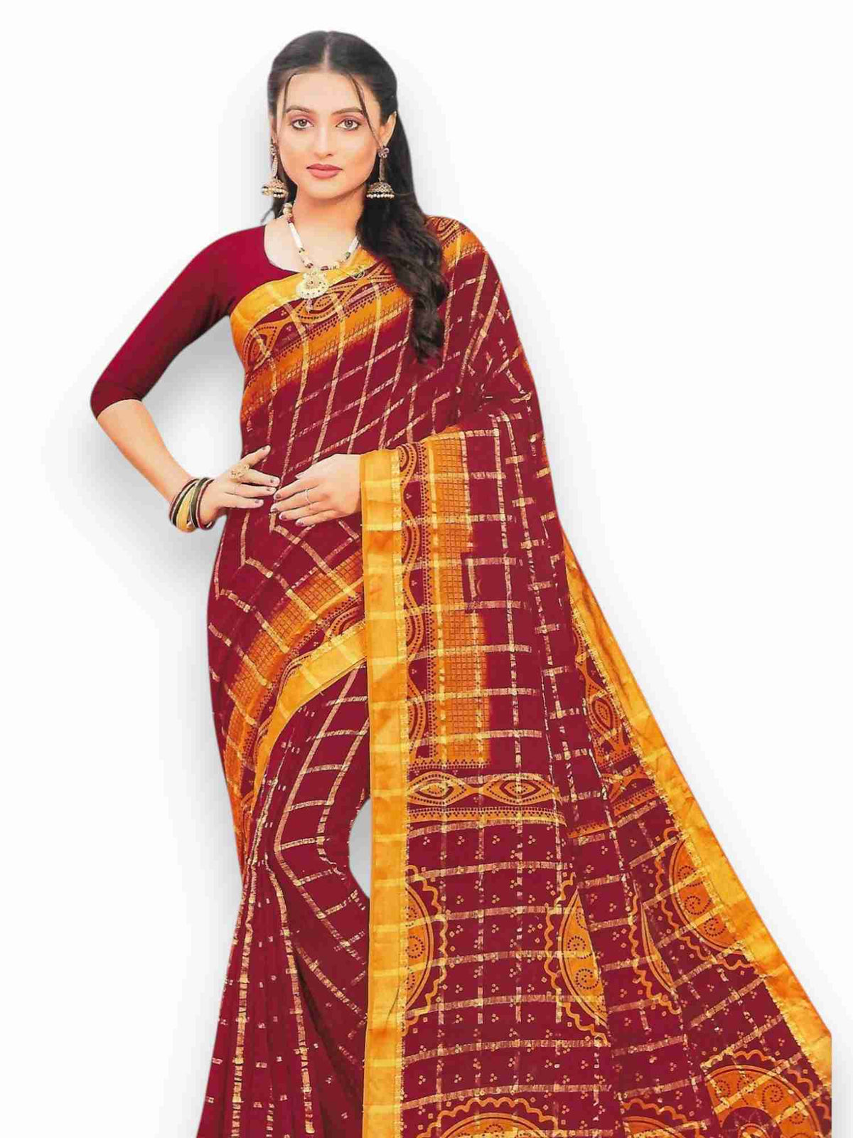Jiarah Pure Cotton Zari Bandhani Printed Dual Tone Saree