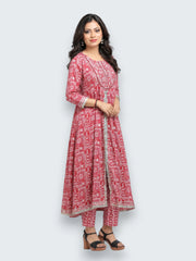 Jiarah Flared Middle Cut Pink Kurta Set with Gottapati Dupatta