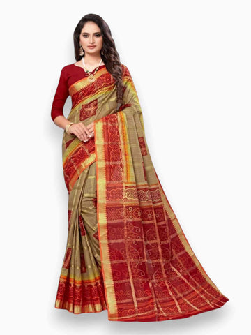 Jiarah Pure Cotton Zari Bandhani Printed Dual Tone Saree