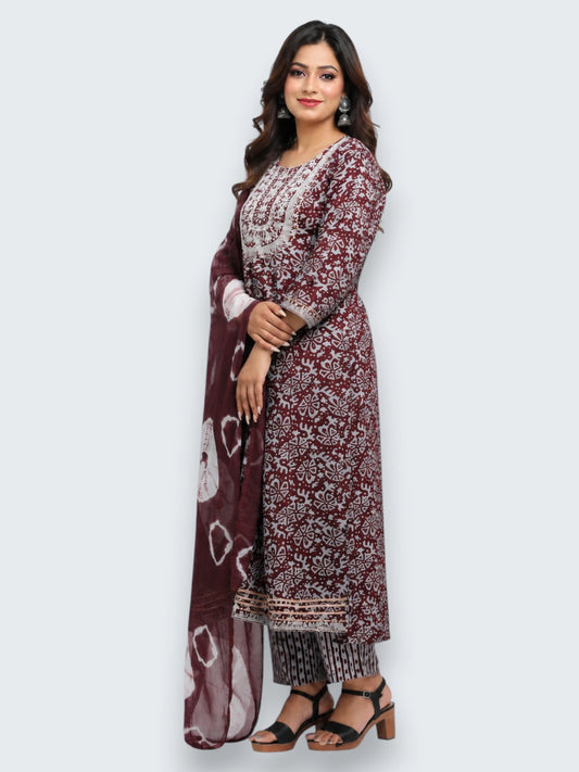 Jiarah Anarkali Cotton Kurta Palazzo Set with Dupatta