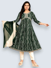 Jiarah Leheriya Foil Printed Sequins Work Paneled Kurta Pant Set With Dupatta