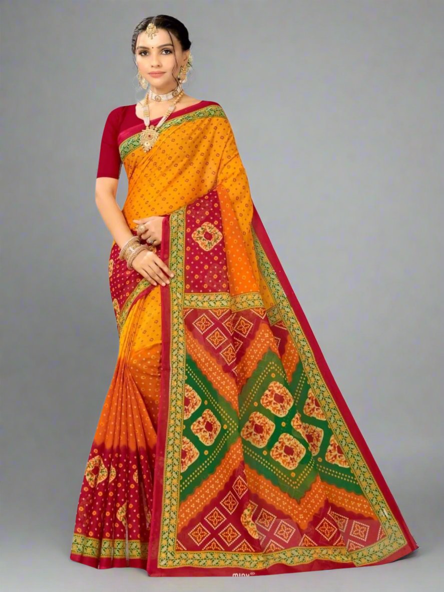 Jiarah Ambadaal Bandhani Print Cotton Saree