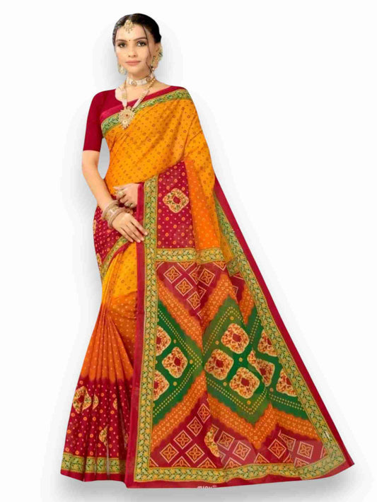 Jiarah Ambadaal Bandhani Print Cotton Saree