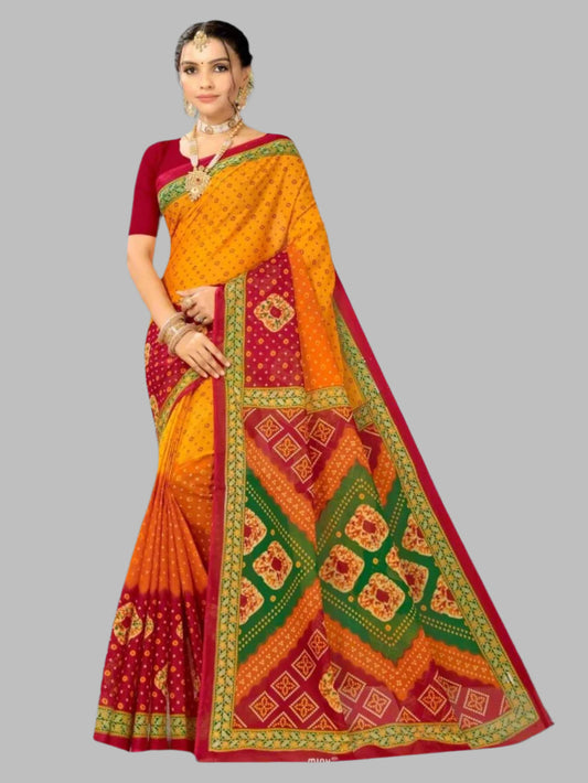 Jiarah Ambadaal Bandhani Print Cotton Saree