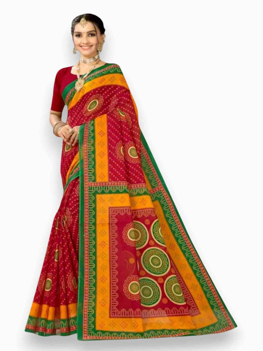 Jiarah Floral Bandhani Print Cotton Saree