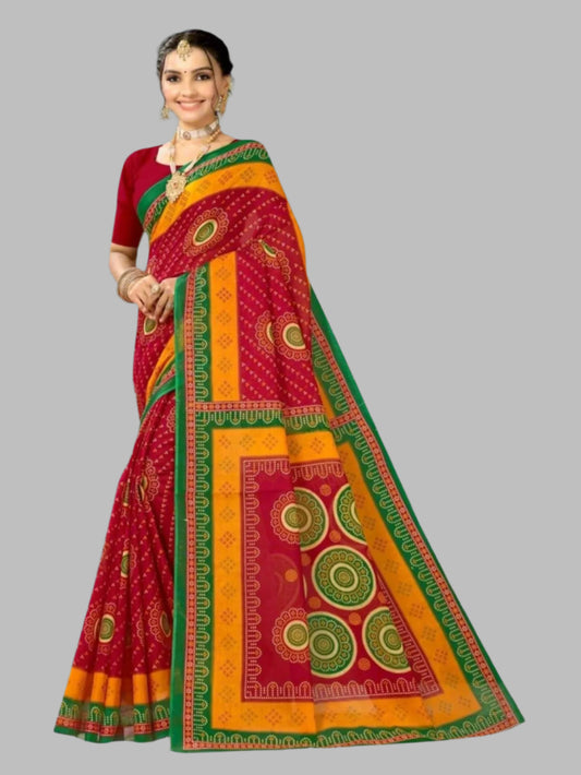 Jiarah Floral Bandhani Print Cotton Saree