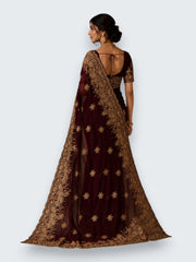 Jiarah Floral Heavy Embroidery Thread Work Georgette Bridal Saree