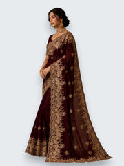 Jiarah Floral Heavy Embroidery Thread Work Georgette Bridal Saree