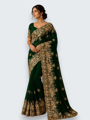 Jiarah Floral Heavy Embroidery Thread Work Georgette Bridal Saree