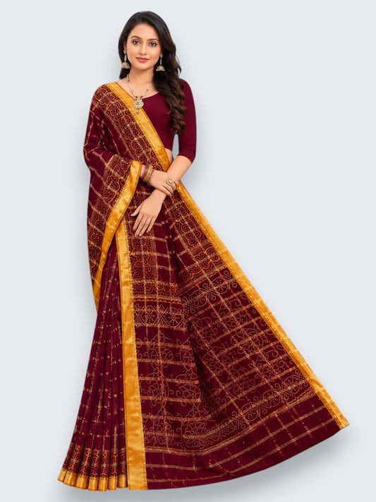 Jiarah Pure Cotton Zari Bandhani Printed Dual Tone Saree