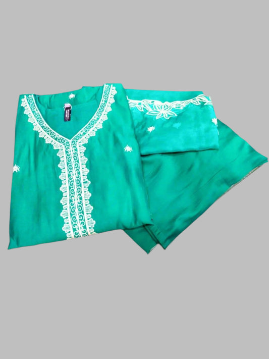 Jiarah Silk Embroidery Thread Work Straight Kurta Set With Dupatta - Blue