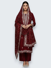 Jiarah Roman Silk Embroidery Thread Work Kurta Set with Dupatta