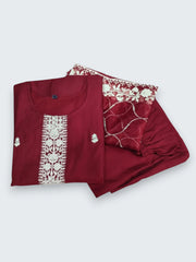 Jiarah Roman Silk Embroidery Thread Work Kurta Set with Dupatta