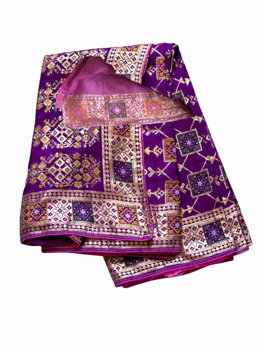 Jiarah Bandhej Patola Minakari Work Silk Saree