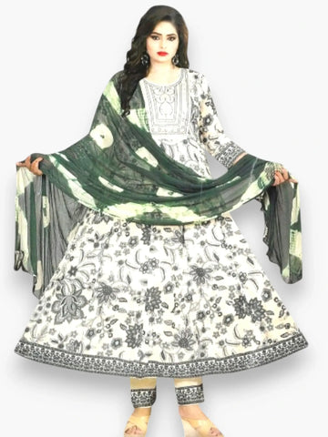Jiarah Threadwork Floral Print Anarkali Kurta Pant Set with Dupatta
