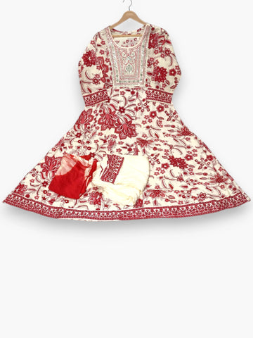 Jiarah Threadwork Floral Print Anarkali Kurta Pant Set with Dupatta