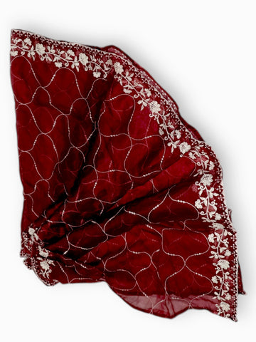 Jiarah Roman Silk Embroidery Work Straight Kurta Pant Set With Organza Dupatta