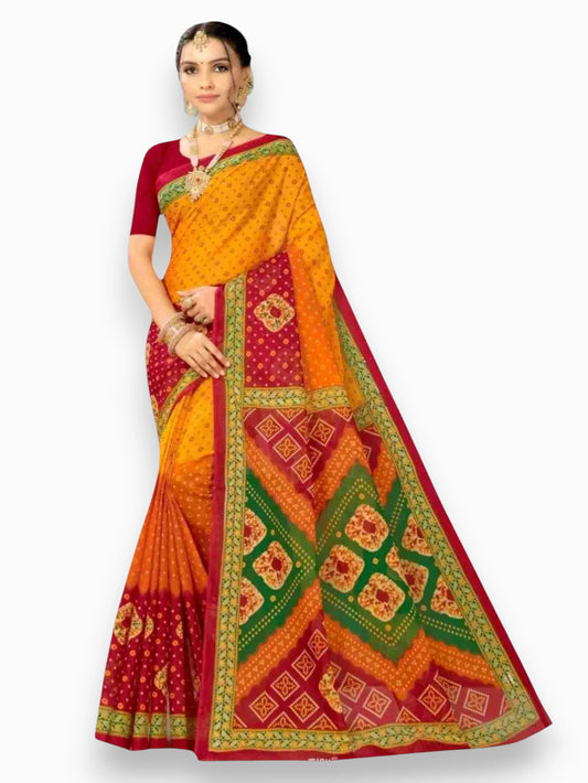 Jiarah Ambadaal Bandhani Print Cotton Saree
