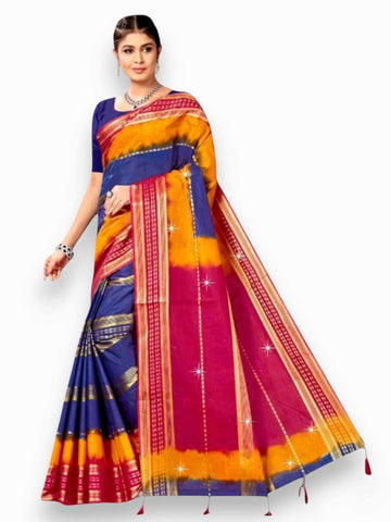 Jiarah Pure Cotton Zari Border Dual Tone Saree